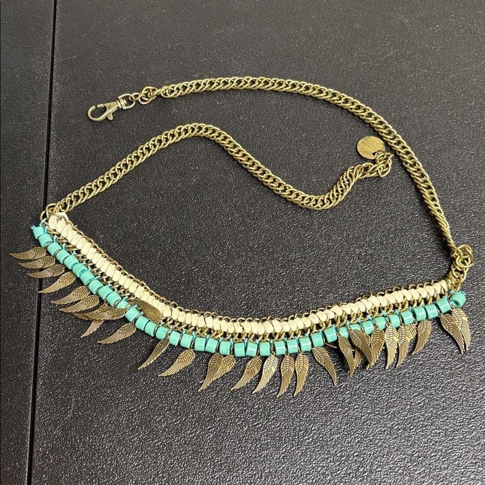 Boho Gold and Turquoise Chain Belt with Leaf Charms